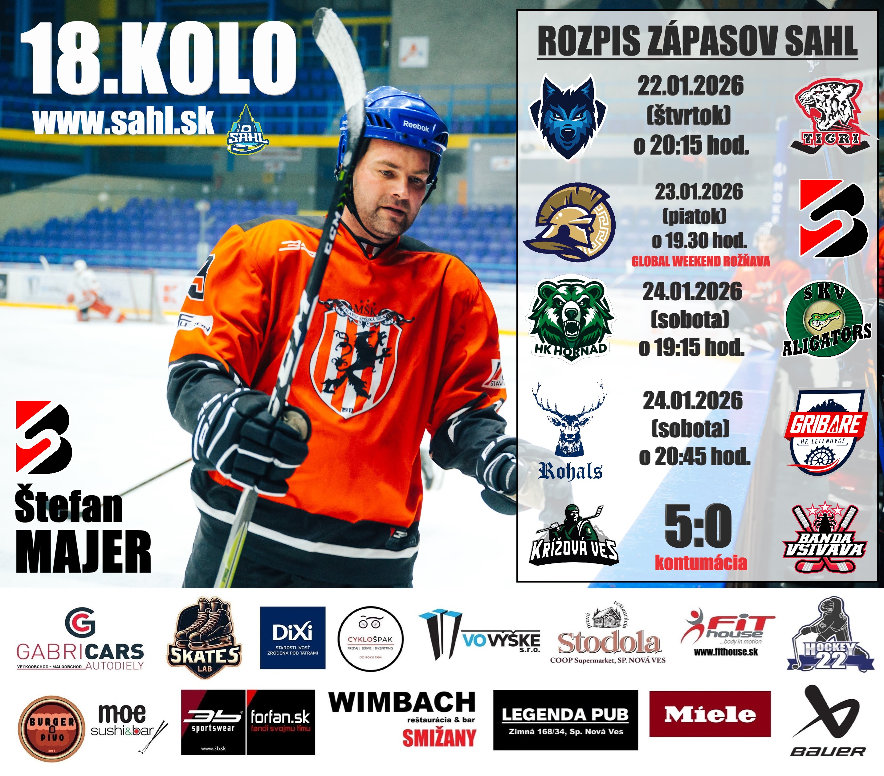 Miniatúra článku Rozpis zápasov SAHL 18.kolo - posledné kolo základnej časti !