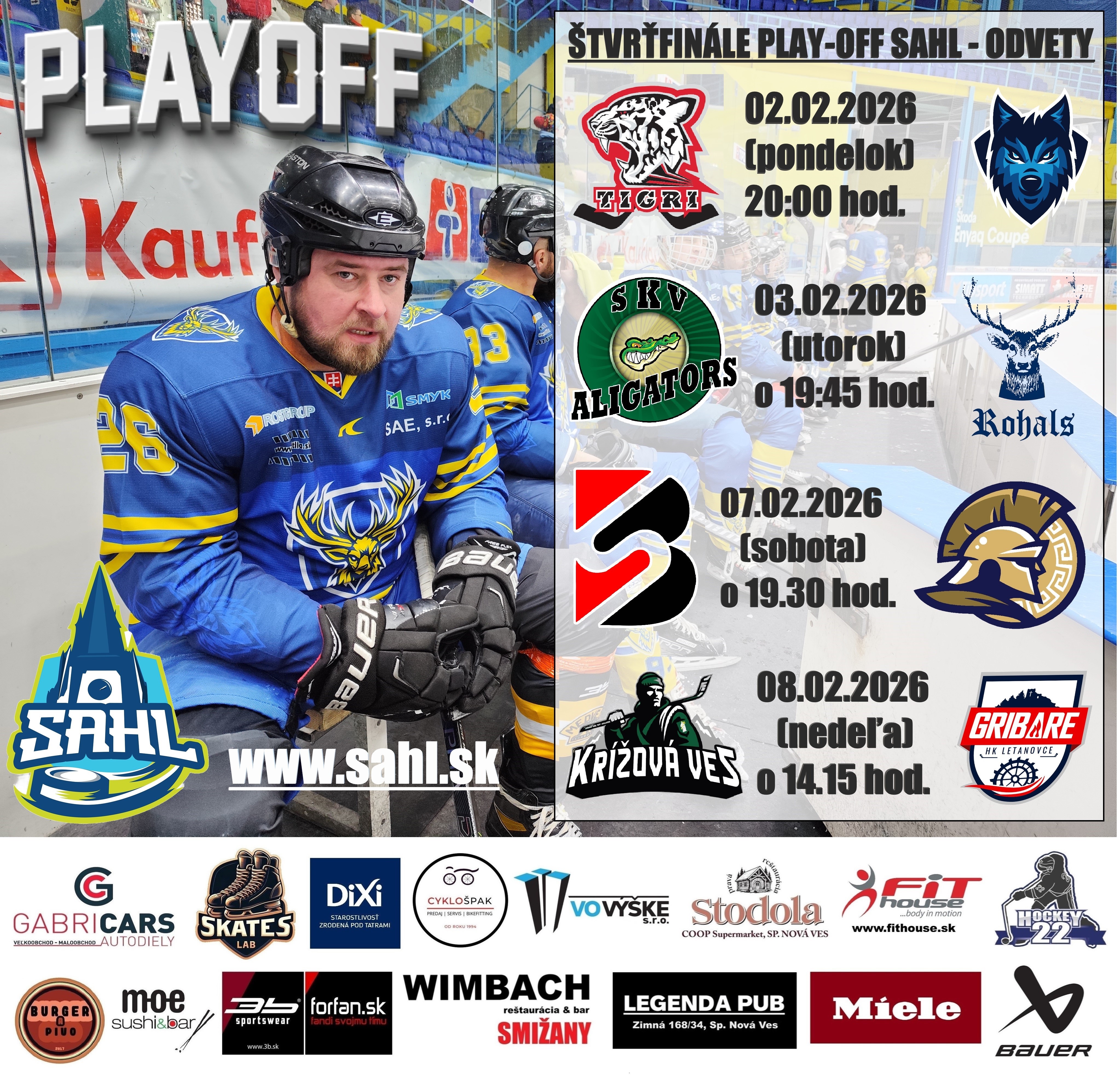 Miniatúra článku Rozpis zápasov SAHL - štvrťfinále č.2 - odvety !